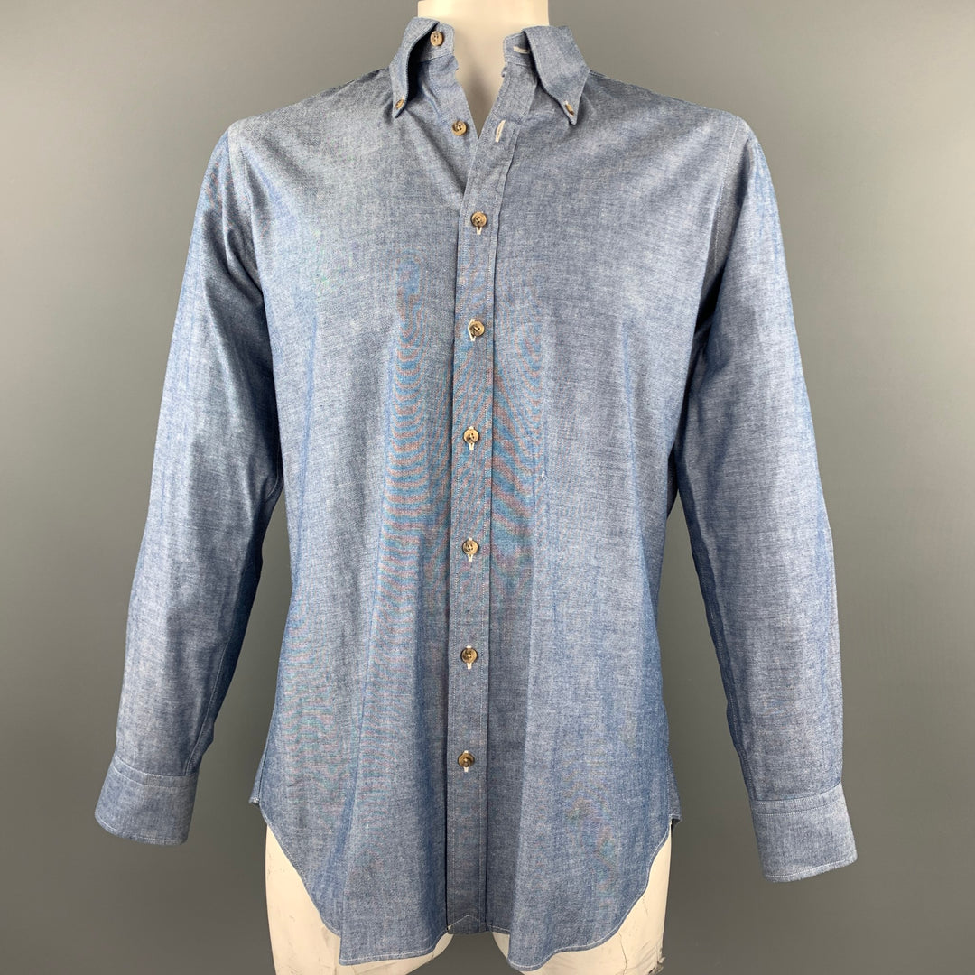 HAMILTON Size XL Blue Chambray Button Down Long Sleeve Shirt