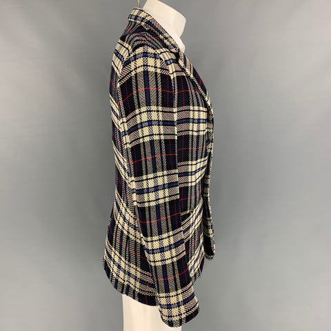BARENA Taille 40 Manteau de sport à carreaux bleu marine et blanc