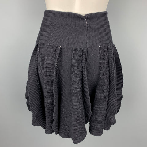 VALENTINO Size S Black Knitted Textured Virgin Wool Circle Skirt