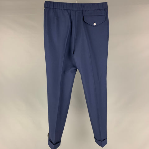 GUCCI Size 30 Blue Navy Solid Wool Mohair Elastic Waistband Casual Pants