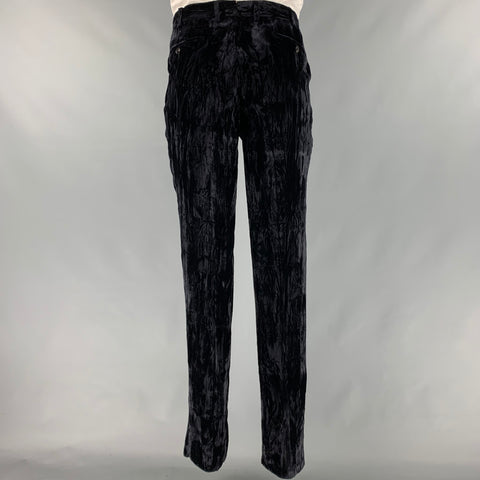 GABRIELE PASINI Size 42 Black Velvet Acetate Rayon Notch Lapel Suit