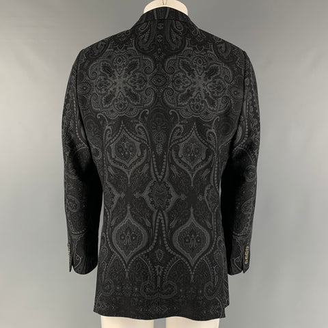 ETRO Size 44 Black Grey Paisley Wool Blend Single breasted Sport Coat