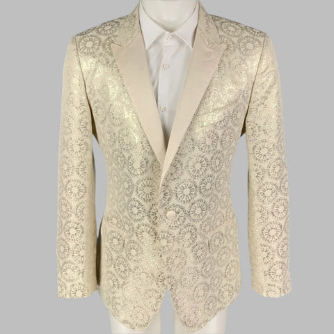 DOLCE & GABBANA Size 42 Beige Silver Jacquard Acetate Blend Sport Coat