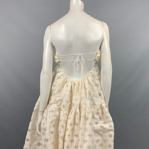 CECILIE BAHNSEN AW 19 Size 4 Off White Cotton / Polyester Sofie Floral-Jacquard Devoré Midi Dress