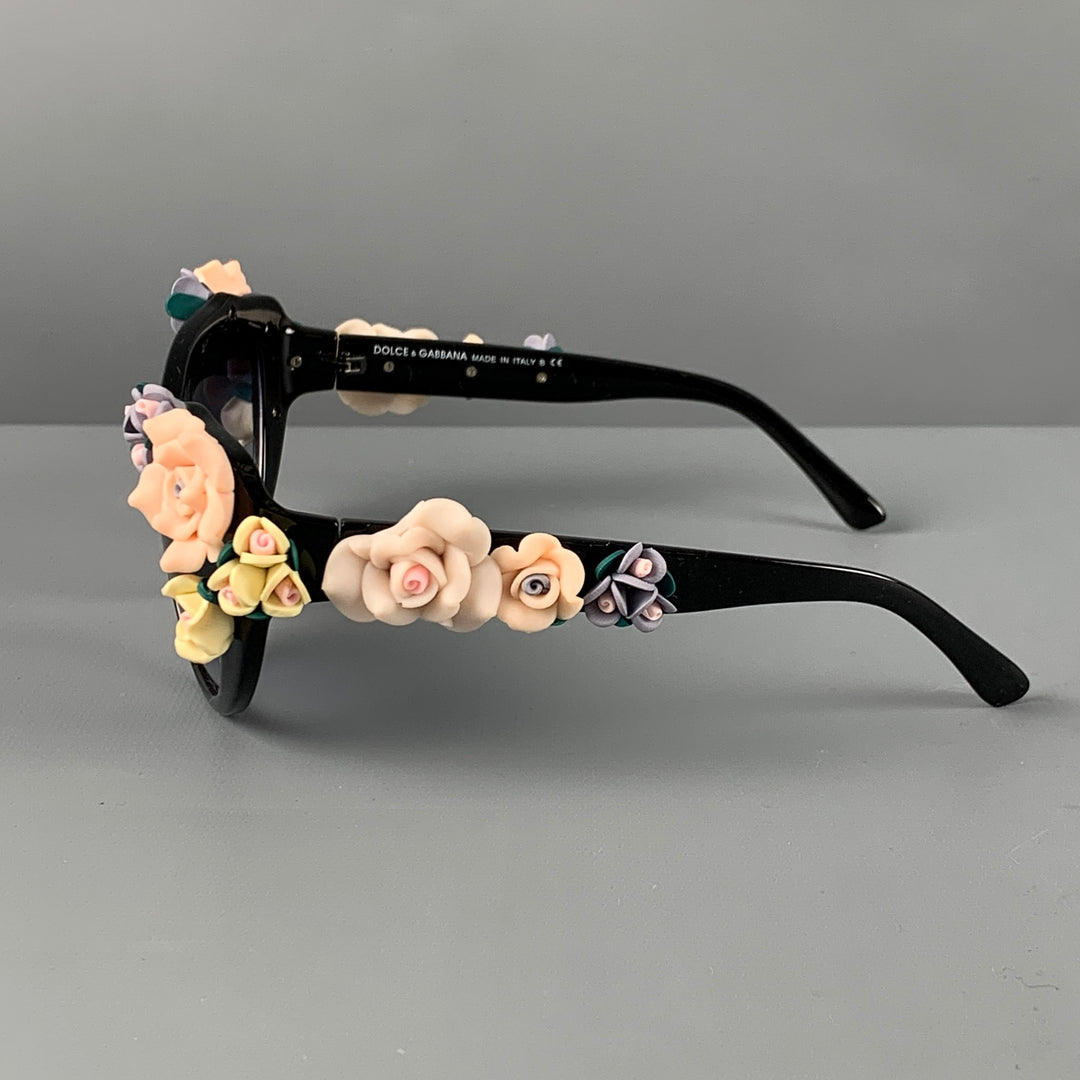 DOLCE &amp; GABBANA Lunettes de soleil noires en acétate floral multicolore