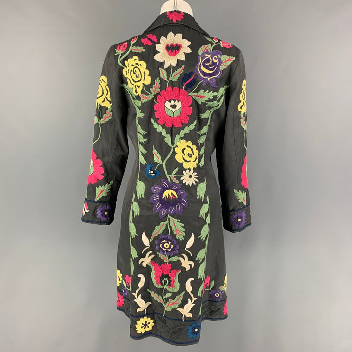 BIYA Size S Grey Multi-Color Rayon Linen Embroidered Hidden Snaps Coat