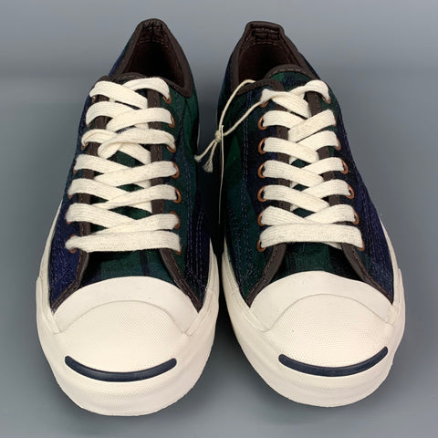 CONVERSE x Jack Purcell Size 7.5 Green & Navy Plaid Canvas Sneakers