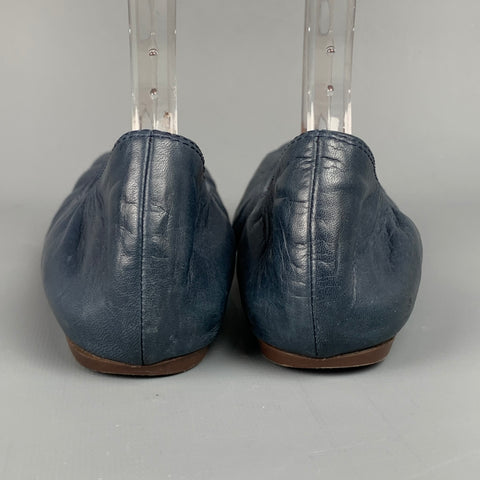 LANVIN Size 7 Blue Leather Ballet Flats