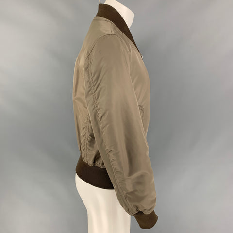 BURBERRY PRORSUM 2013 Size S Taupe & Brown Nylon Bomber Jacket