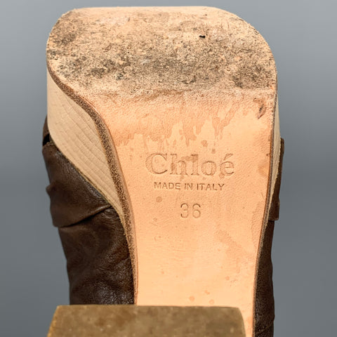 CHLOE Size 6 Brown Leather Chunky Heel Platform Sandals