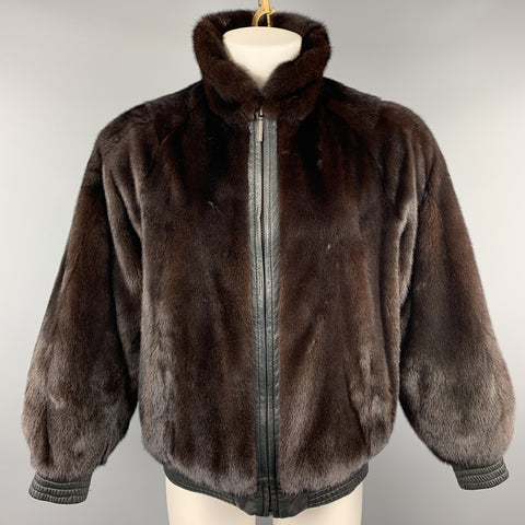 NEIMAN MARCUS Size M Brown Fur & Black  Leather Reversible Jacket