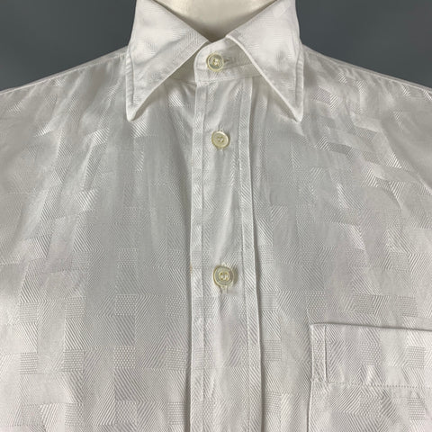 BRIONI Size M White Jacquard Cotton Button Down Long Sleeve Shirt