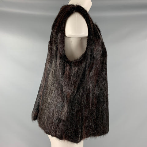 VINTAGE Taille L Marron Ouvert Avant Gilet