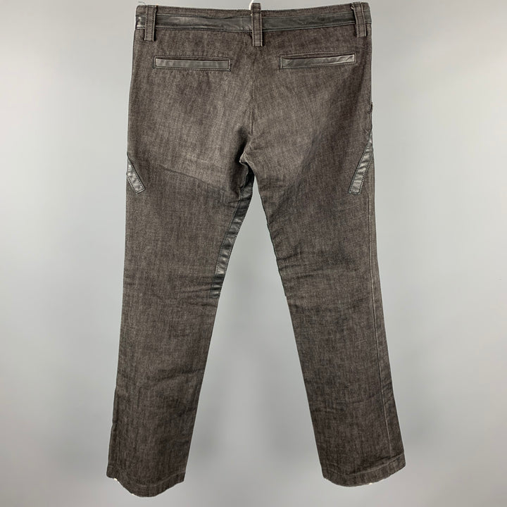 DSQUARED2 Size 32 Black Cotton & Leather Burner Jeans