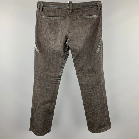 DSQUARED2 Size 32 Black Cotton & Leather Burner Jeans DSQUARED2
