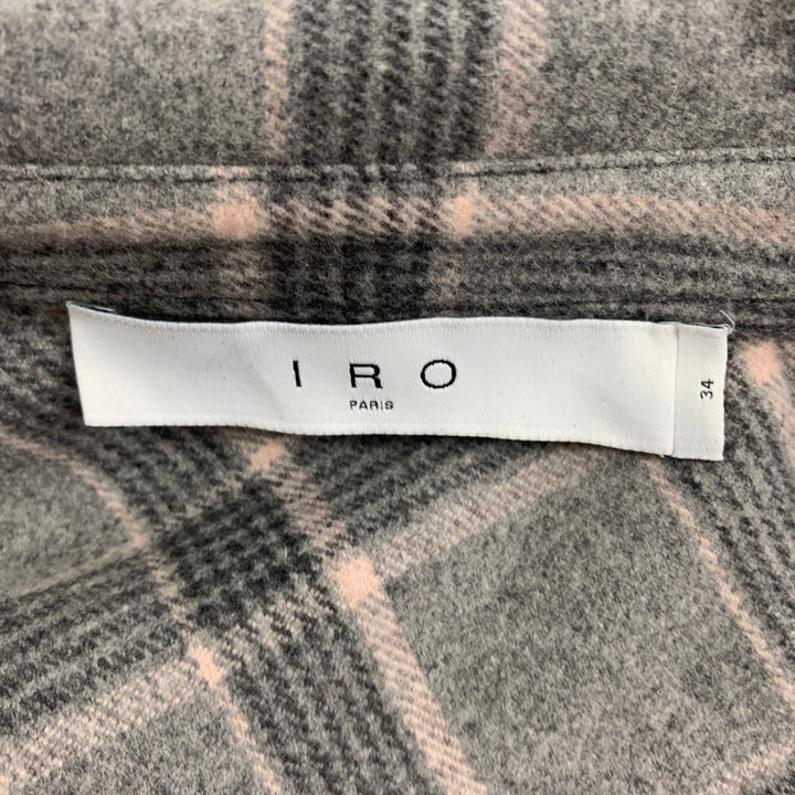 IRO Size 2 Grey Pink Wool Blend Plaid Oversized Shirt