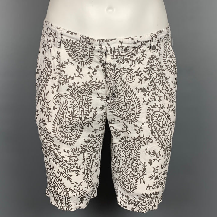 ETRO Size 32 White & Brown Paisley Linen Shorts