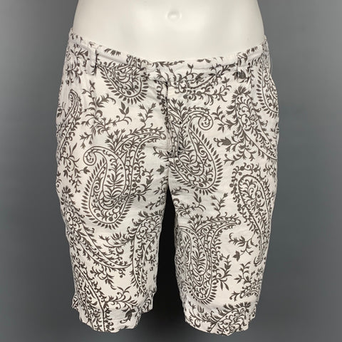ETRO Talla 32 Pantalones cortos de lino paisley blanco y marrón