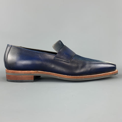 CORTHAY Talla 10.5 Mocasines sin cordones de cuero azul degradado