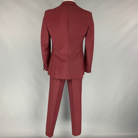 PRADA Size 42 Burgundy Mohair / Wool Peak Lapel Suit