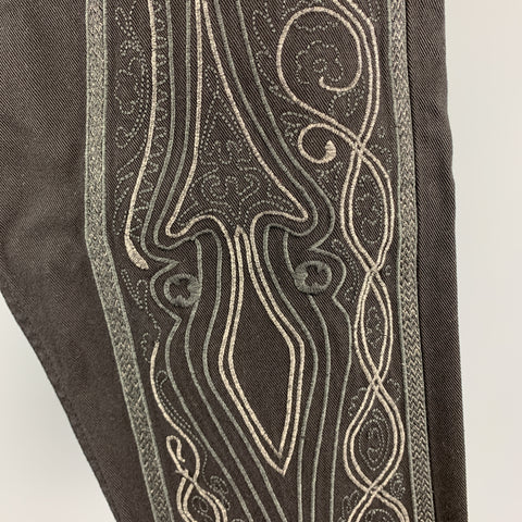DRIES VAN NOTEN Size 31 Black Embroidered Denim Button Fly Shorts
