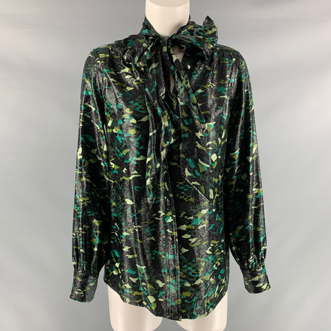 MARC JACOBS Camisa con lazo de camuflaje de nailon y seda negra y verde talla 4