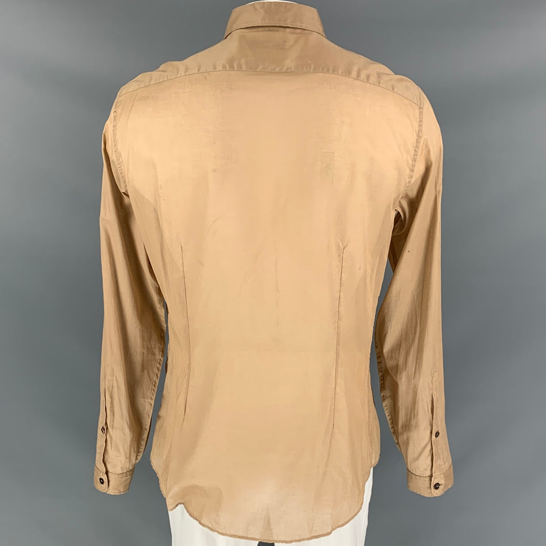 BURBERRY PRORSUM Size L Tan Ruffled Button Down Long Sleeve Shirt