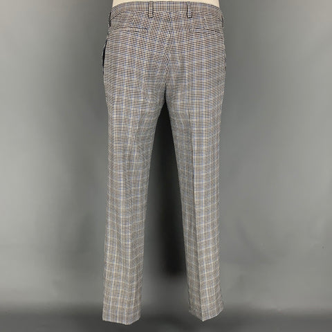 PAUL SMITH Kensington Fit Size 42 White & Blue Gingham Wool / Silk Notch Lapel Suit