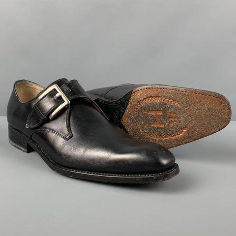 CALZOLERIA HARRIS x BARNEY'S NEW YORK Size 9 Black Leather Monk Strap Loafers