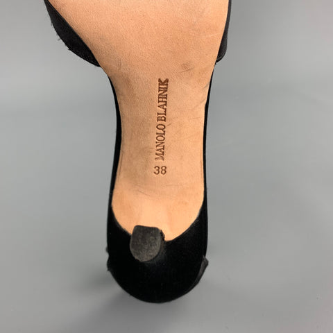 MANOLO BLAHNIK Size 8 Black Satin Silk Rhinestone Ankle Strap Sandals
