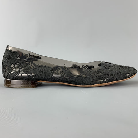 MARC JACOBS Talla 7.5 Zapatos planos de acetato de encaje negro