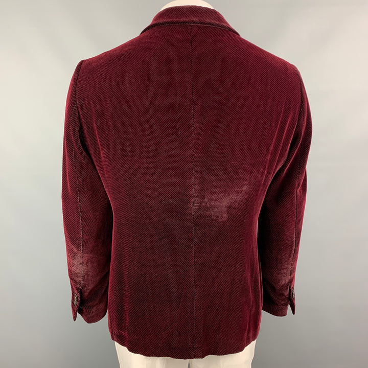 GIORGIO ARMANI Ginza Size 44 Burgundy & Black Houndstooth Peak Lapel Sport Coat
