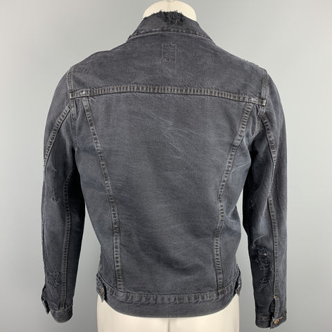NSF Taille XS Veste de camionneur en denim vieilli noir