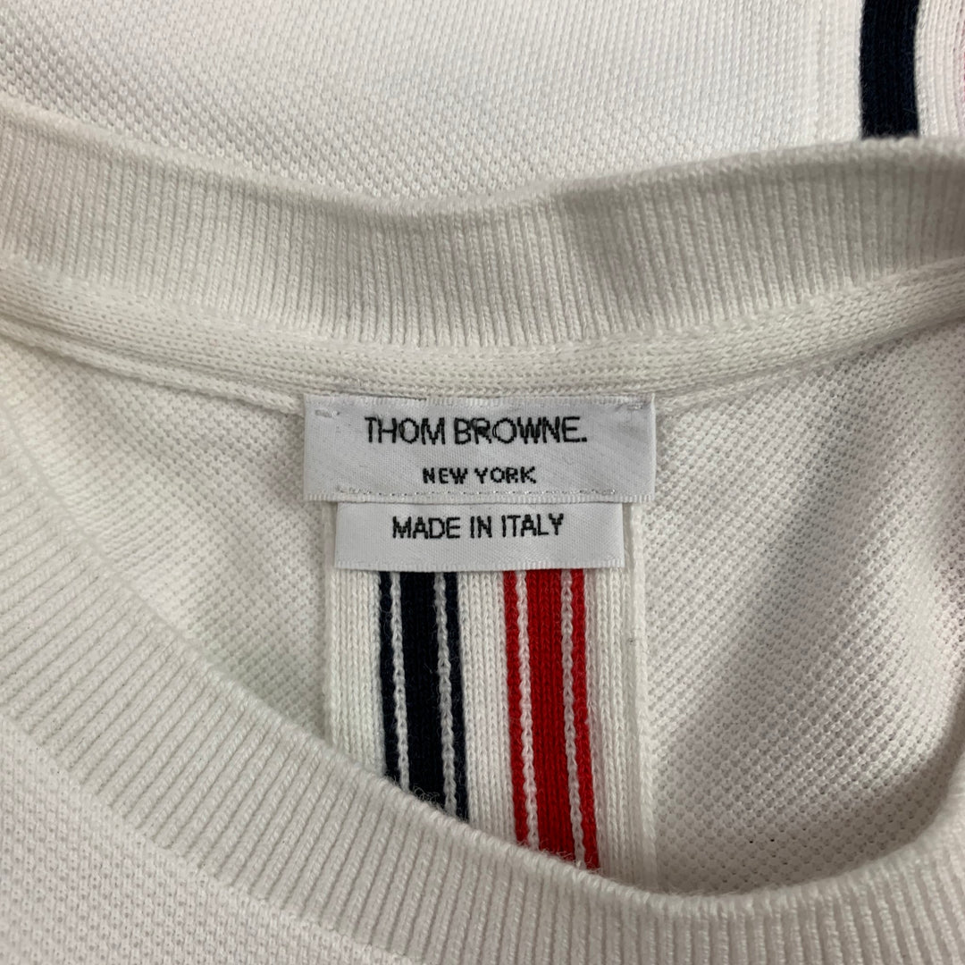 THOM BROWNE Size 2 White & Red Pique Cotton T-Shirt – Sui Generis 