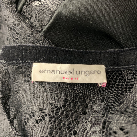 EMANUEL UNGARO Size 2 Black Lace Satin Stripe Panel Blouse
