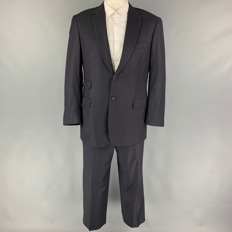 BRIONI Size 42 Navy Stripe Wool Notch Lapel Suit