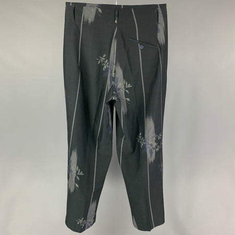 ETRO Size 32 Grey Charcoal Abstrat Floral Wool Cotton Dress Pants