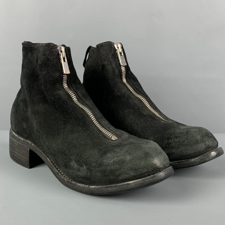 GUIDI Size 8 Black Leather Distressed Boots