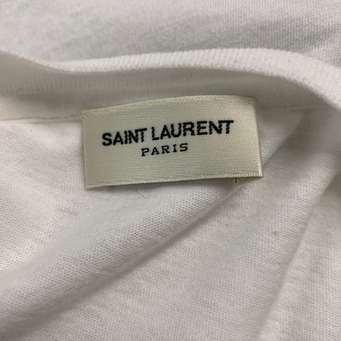 SAINT LAURENT Size M White Grey Logo Cotton Short Sleeve T-shirt