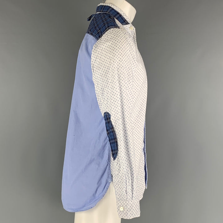 JUNYA WATANABE Size M White Blue Print Cotton Open Collar Long Sleeve Shirt