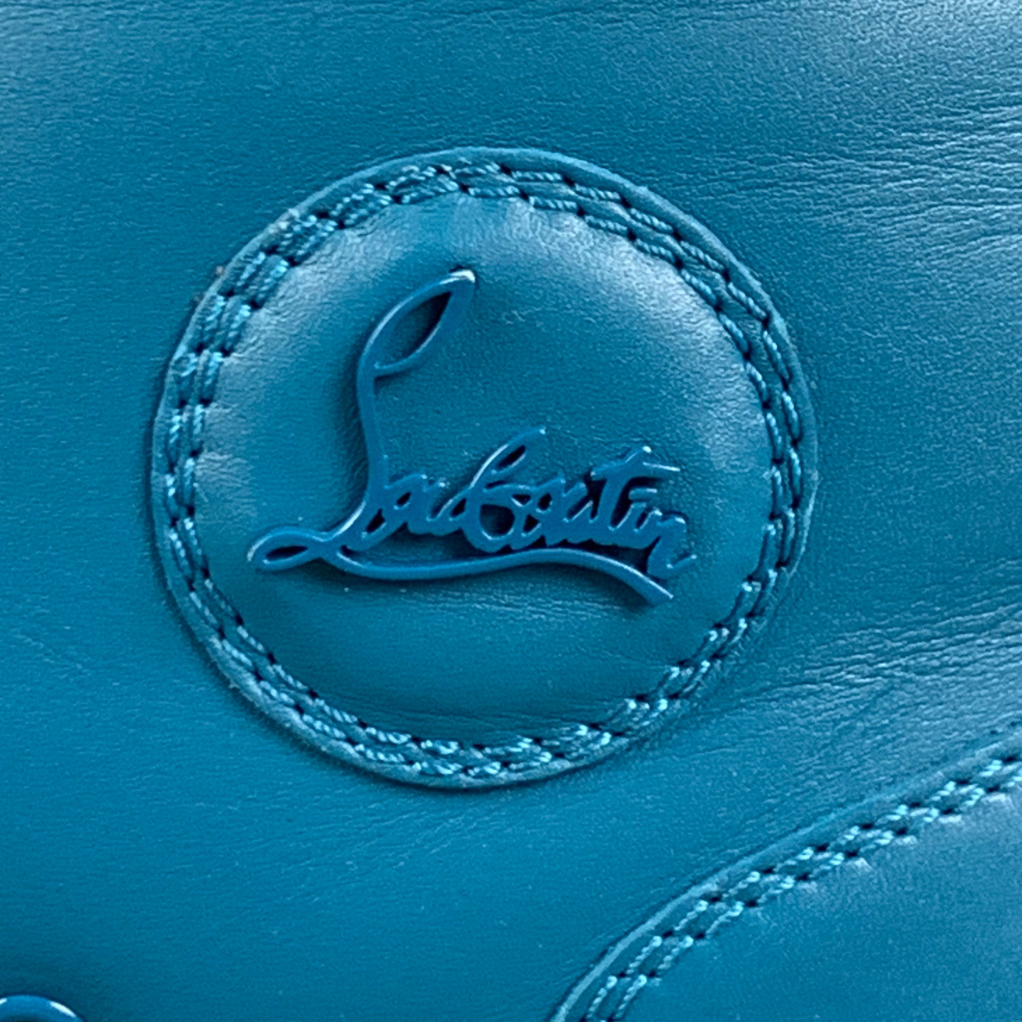 CHRISTIAN LOUBOUTIN Size 9.5 Teal Solid Leather High Top Sneakers