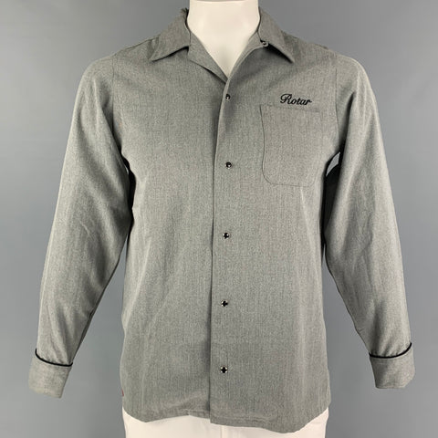 ROTAR Size L Gray Black Embroidery Snaps Long Sleeve Shirt