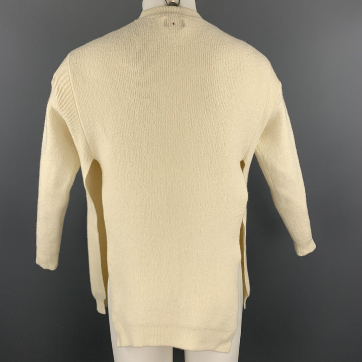 FREAK'S STORE Size S Cream Ribbed Wool / Cotton Slit Sides Crew-Neck Sweater