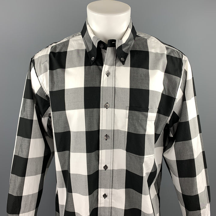 BEAMS Size S Black & White Checkered Cotton Button Down Long Sleeve Shirt