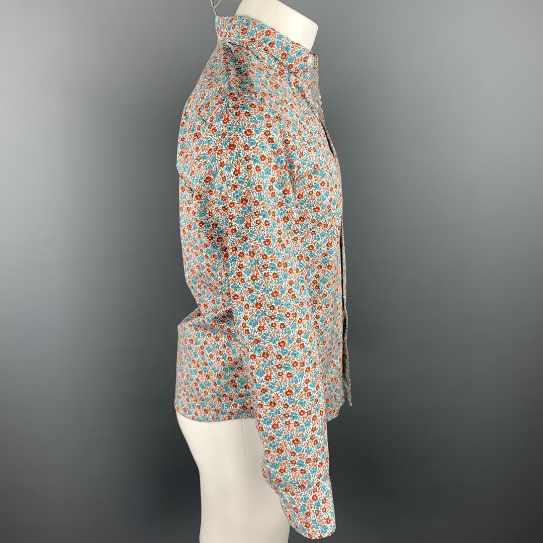 J. CREW Size S Teal & Orange Floral Cotton Button Down Long Sleeve Shirt