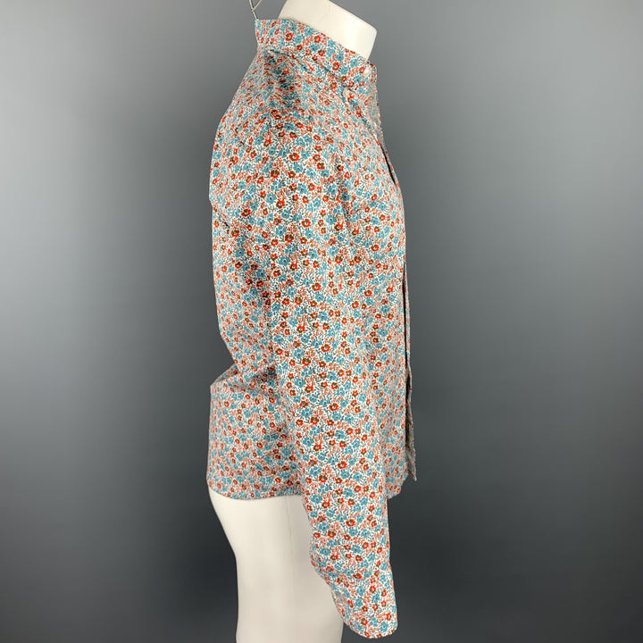 J. CREW Camisa de manga larga con botones de algodón floral verde azulado y naranja talla S