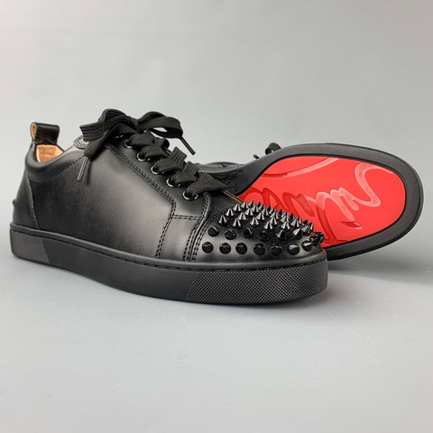 CHRISTIAN LOUBOUTIN Louis Junior Spikes Size 9 Black Leather Lace Up Sneakers