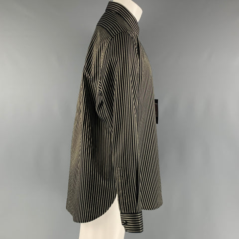 SAINT LAURENT Size M Black Gold Stripe Silk Blend Long Sleeve Shirt