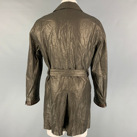 JOHN VARVATOS Size 40 Olive Linen Blend Belted Trenchcoat