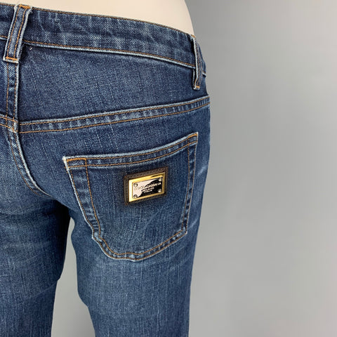 DOLCE & GABBANA Size 0 Blue Cotton Contrast Stitch Straight Jeans